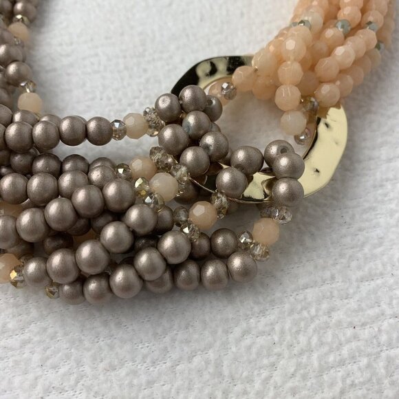 Multi Strand Beaded Necklace Choker Peach Brown NWOT - Picture 2 of 7